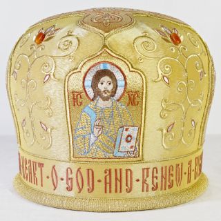 gild handmade mitre with embroidered icons