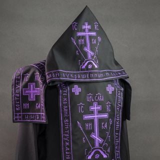 great schema embroidered with purple threads