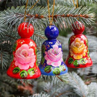 souvenir, wooden bell with a flower folk art, 