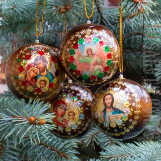  wooden bauble with an icon, Souvenir , christmas tree decoration