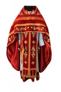 red Velvet Russian-style priest vestment with lilies embroidery
