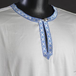 White sateen priest sticharion with embroidey and galloon
