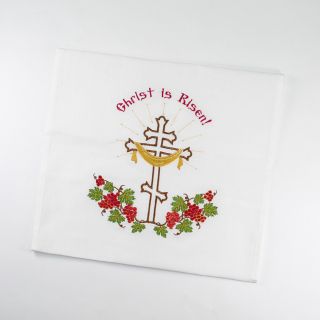 Easter embroidered napkin Christ is Risen with grapes