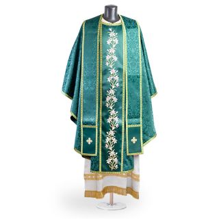 catholic chasuble and stole with embroidered lilies 