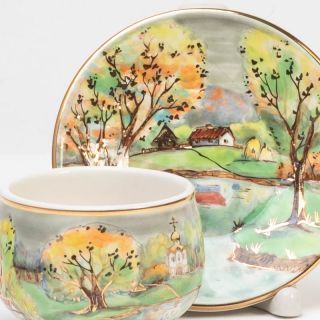 autumn coffee cup and a saucer set 