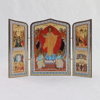 Folding Icon of the Resurrection of Christ with the Baptism of the Lord, the Transfiguration of the Lord, the Entrance of the Lord into Jerusalem, The Ascension of the Lord
