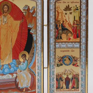 Folding Icon of the Resurrection of Christ with the Baptism of the Lord, the Transfiguration of the Lord, the Entrance of the Lord into Jerusalem, The Ascension of the Lord