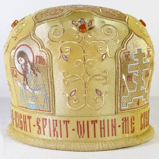 gild handmade mitre with embroidered icons
