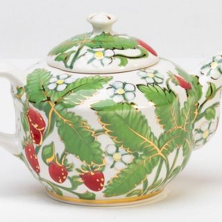 unique handmade teapot with strawberries 