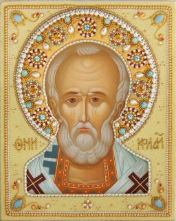 handmade ions of St Nicholas the Wonderworker textile-plated