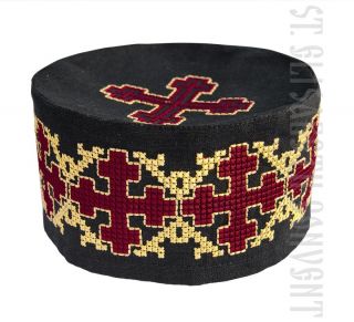 black Serbian skufia with red-and-yellow color embroidery 