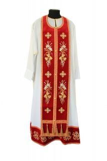 red Velvet Russian-style priest vestment with lilies embroidery