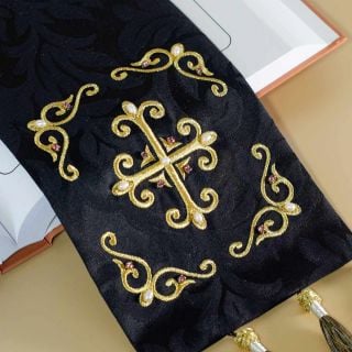 black bookmark with pearls and embroidery