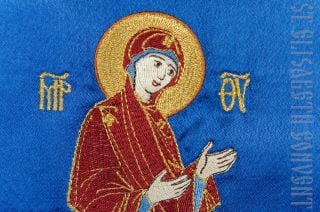 bookmark for a liturgical book with an embroidered icon of the Mother of God