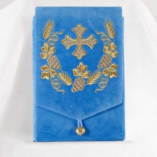 a velvet bag with embroidery for the Holly Gospel or portable tabernacle 