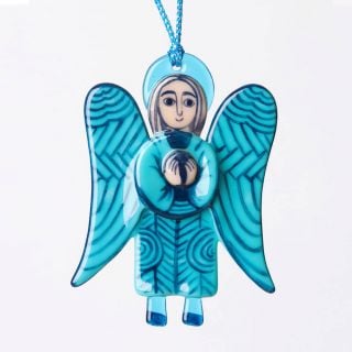 blue hand-painted angle pendant made of glass