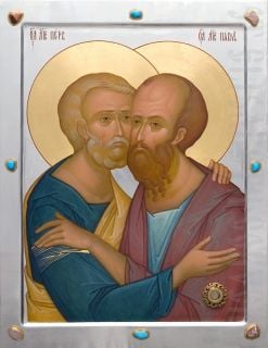 hand painted icon of holy apostles peter and paul 