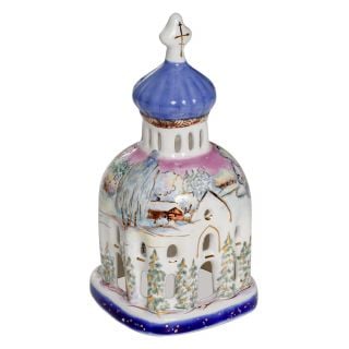 Handmade ceramic candle holder with Winter Landscape 