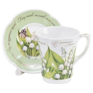 ceramic cup with saucer with lily-of-the-valley