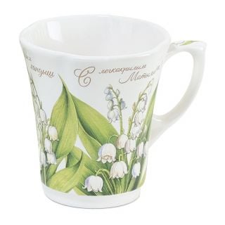 ceramic cup with saucer with lily-of-the-valley