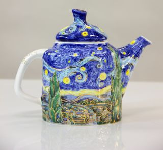 ceramic teapot with starry night image