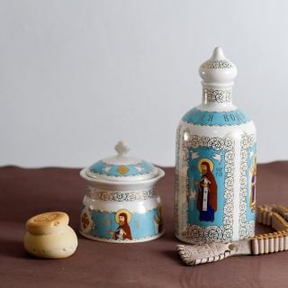 ceramic bottle for holy water and prosphora box of ceramic