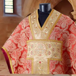 embroidered red and gold priest chasuble