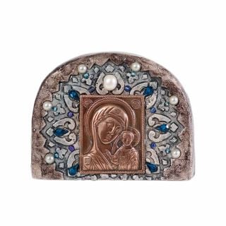 clay and metal icon of the Theotokos