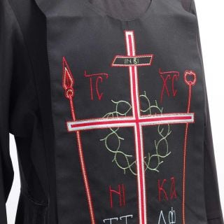 Great schema with red embroidered Golgotha and prayer