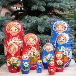 colorful hand-painted nesting doll with strawberries