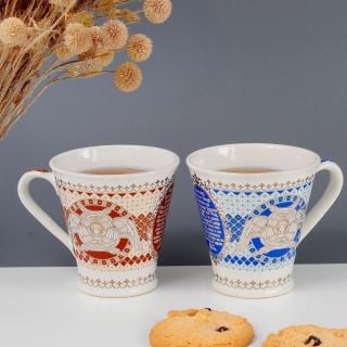 blue ceramic cone mug with prayer and seraphs