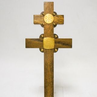 wooden cross with semi-precious stones and covered with electrotype