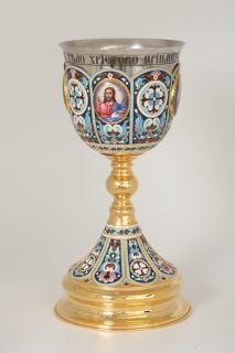 Chalice with blue colored enamel and icons 