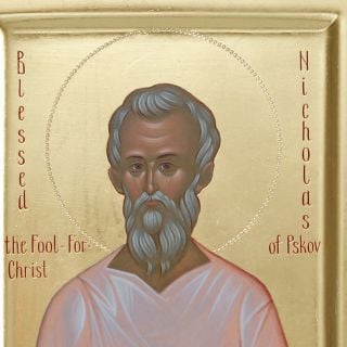 hand-painted icon of Blessed Fool-for-Christ Nicholas of Pskov