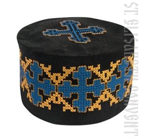 black linen skufia with color embroidery