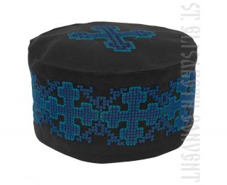 serbian greek skufia with embroidered blue crosses