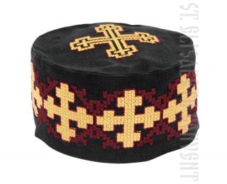 greek linen skufia with golden crosses