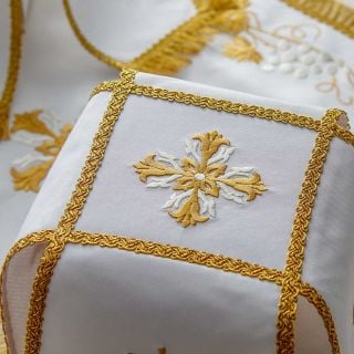 white gabardine chalice covers with embroidery