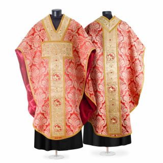embroidered red and gold priest chasuble