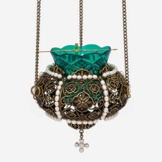 handmade hanging vigil lamp with gemstones