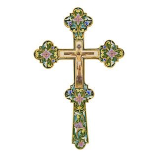 enamel green cross with crucifix for a priest