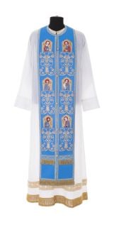 green epitrachelion with embroidered ornament and icons