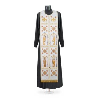 greek-style priest vestment with jesus christ medallion