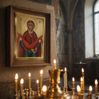 hand-painted icon of hte Theotokos Protection