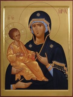 orthodox painted icon of theotokos of the three hands 