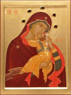 Joyful handpainted Icon of Theotokos