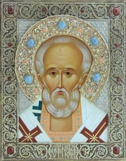St Nicholas the wonderworker in metal oklad
