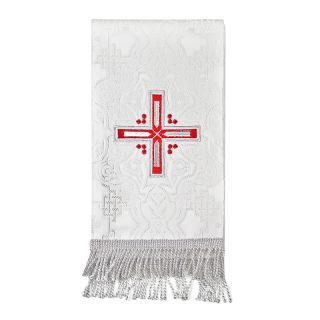 wide silk bookmark with cross embroidery and a silver fringe 