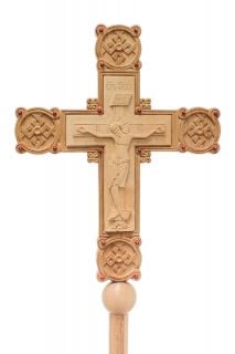 Hand carved icon with the Savior in the centre and incrusted with semi-precious stones