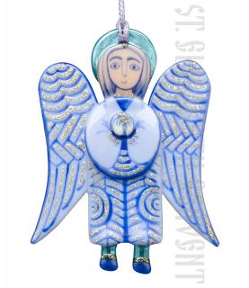 blue hand-painted angle pendant made of glass
